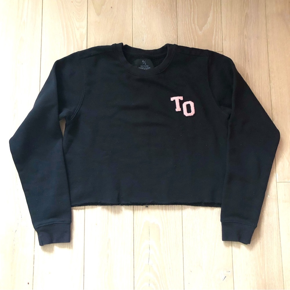 Peace Collective Raw Hem Cropped TO Toronto Black Fleece Sweatshirt Size S